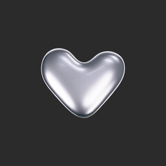 Wall Mural - chrome liquid 3d heart shape in y2k style isolated on a dark background. render of 3d metal silver h