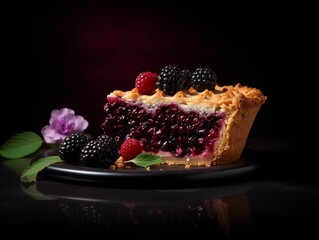 Canvas Print - AI generated illustration of a delicious, freshly-baked blackberry pie on the table