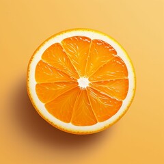 Sticker - AI generated illustration of a juicy orange slice resting on a bright orange background