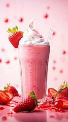 Sticker - AI generated illustration of fresh strawberry smoothie on a white background