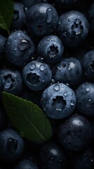 Canvas Print - AI generated illustration of ripe blueberries in a dark setting, perfect for backgrounds