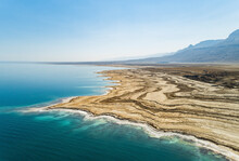 Aerial View Of The Texturized Expanding Shoreline In The Dead Sea As The Water Level Decreases. Negev, Israel.