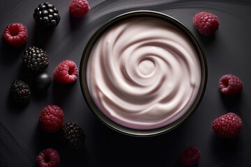 Wall Mural - AI generated illustration of a bowl of whipped cheese with raspberries and blackberries