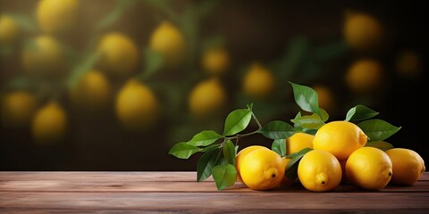 Wall Mural - For your refreshing organic lemon drink on vintage wooden table with blur background for health, freshness and vitamin boosting concept
