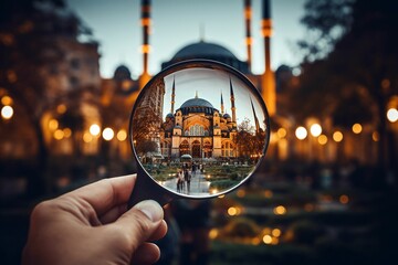 Wall Mural - ai generated illustration of the blue mosque in istanbul, turkey, seen through a magnifying lens