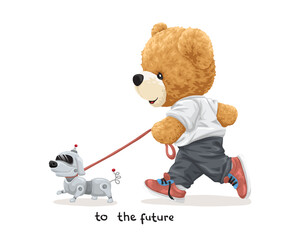 Wall Mural - Vector illustration of hand drawn teddy bear with robot dog