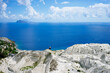 Italy, Aeolian islands, Lipari, volcanic rock pumice mines in Cava di Pomice. View of Tyrrhenian sea