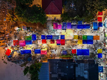 Aerial View Of Chaloklum Sunday Night Market On Koh Phangan Island, Thailand.