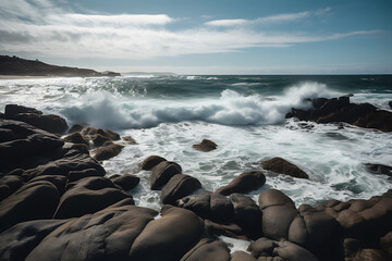 Wall Mural - waves crashing on rocks