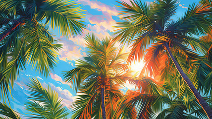Sticker - Sommer, Sonne, Palmen, Meer. Generative ai
