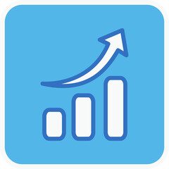Wall Mural - increase graph flat icon in blue square.