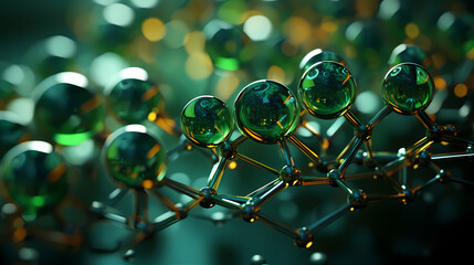 Wall Mural - green hydrogen h2 gas molecule. production of green hydrogen energy powered by renewable electricity