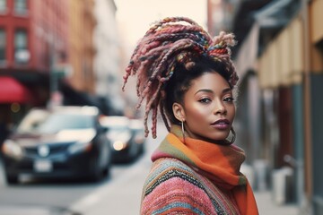 Awesome african woman with dreadlocks in the city.