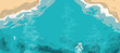Ocean waves, coastline top aerial view vector illustration background