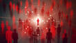 © oldwar - Red dartboard and red arrow connection linkage with human icon for customer focus target group and customer relation management concept, Generative Ai