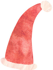 Sticker - Hand drawn Santa hat in cartoon style with watercolor texture illustration