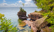 Rocky coastline of Lake Superior in Big Bay State Park in La Pointe on Madeline Island in the Apostle Islands National Lakeshore in Wisconsin USA