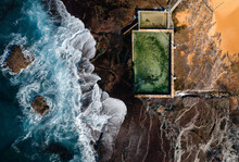 Aerial View Of A Natural Pool Along Robert Dunn Reserve Coastline, Moan Vale, New South Wales, Sydney, Australia.