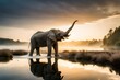 Elephant playing on lake, Generative AI