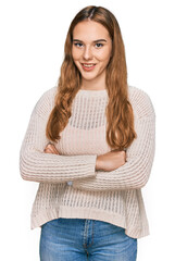 Poster - Young blonde woman wearing casual clothes happy face smiling with crossed arms looking at the camera. positive person.