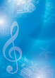 blue music background with sea fishes and starfishes - vector template