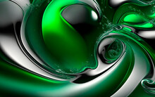 Futuristic Abstract Background In Green, Silver And Black Color Spirals And Balls