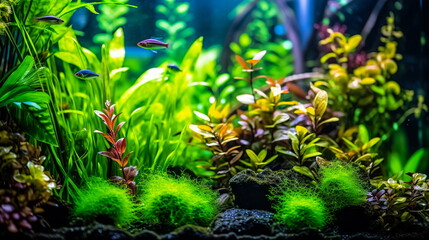 Wall Mural - Home aquarium scene with plants and fish.Generative AI