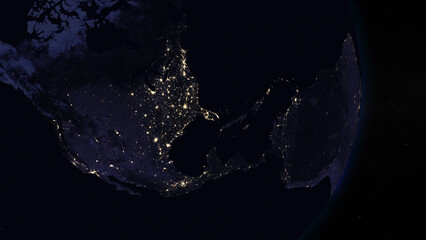 Poster - Planet Earth focused on Central America by night. Illuminated cities on dark side of the Earth. Elements of this image furnished by NASA