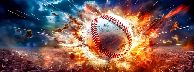 Wall Mural - art baseball in a colorful explosion of fire energy and movement, sports performance, banner made with Generative AI