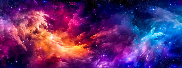 Wall Mural - magic colored space galaxy nebula. starry night fascinating universe, banner made with generative ai