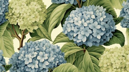 Sticker -  a painting of blue and green hydrangeas on a white background.  generative ai