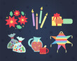 © VicOliver - Vector. Elementos de las posadas en México. Celebración tradicional religiosa previa a Navidad.