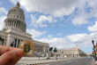Bitcoin coin in front of Capitol of Cuba, Havana