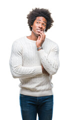 Sticker - Afro american man over isolated background thinking looking tired and bored with depression problems with crossed arms.