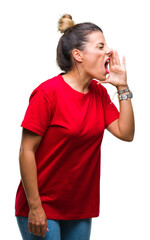 Poster - Young beautiful woman over isolated background shouting and screaming loud to side with hand on mouth. Communication concept.