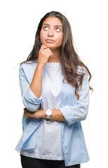 Poster - Young beautiful arab woman over isolated background with hand on chin thinking about question, pensive expression. Smiling with thoughtful face. Doubt concept.