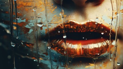 Canvas Print - A close up of a woman's face with water droplets on it. Generative AI image.