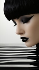 Wall Mural - A woman with black makeup and black lipstick. Generative AI image.