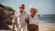 © garpinina - nonni felici che passeggiano, primo piano al mare, concetto di vacanze della terza età