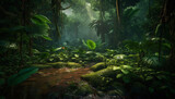 Fototapeta Natura - Tranquil scene in tropical rainforest, lush growth generated by AI