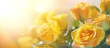  Graceful Yellow Roses And Beautiful Blooms Bathed In Soft Light - A Delicate Artistic Illustration.