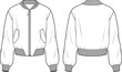 Unisex Front Flap Pockets Detail Bomber Jacket. Technical fashion illustration. Front and back, white color. CAD mock-up.	