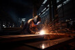 © Adam - A Welder in an Ironworks Factory Wearing a Mask for Protection Against Sparks Generative AI