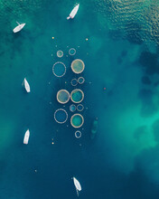 Aerial View Of Fish Ponds In Port Andratx, Balearic Islands, Mallorca, Spain.