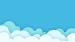 Sky clouds background in paper cut style. The design looks simple and cute