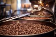 The bustling coffee roastery expertly roasts high-quality beans, filling the air with a rich aroma. Generative AI