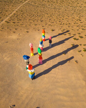 Aerial View Of The Art Sculpture Seven Magic Mountains, Near Las Vegas, Nevada, United States.