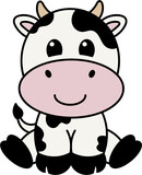Fototapeta Pokój dzieciecy - Cute smiling sitting baby cartoon cow vector graphic design