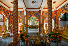 Buddha Golden Statues In The Chedi (pagoda) Of The Wat Chalong, A 19th Century Buddhist Temple On Phuket Island In Thailand, Southeast Asia
