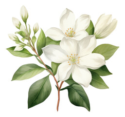 watercolor white jasmine flower isolated.